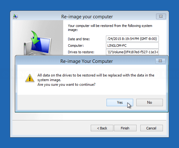 Confirm restore from the backup image