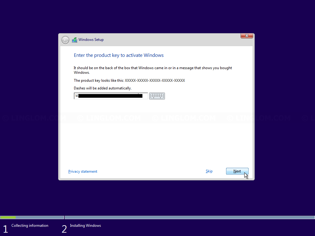 Enter Windows 10 license key