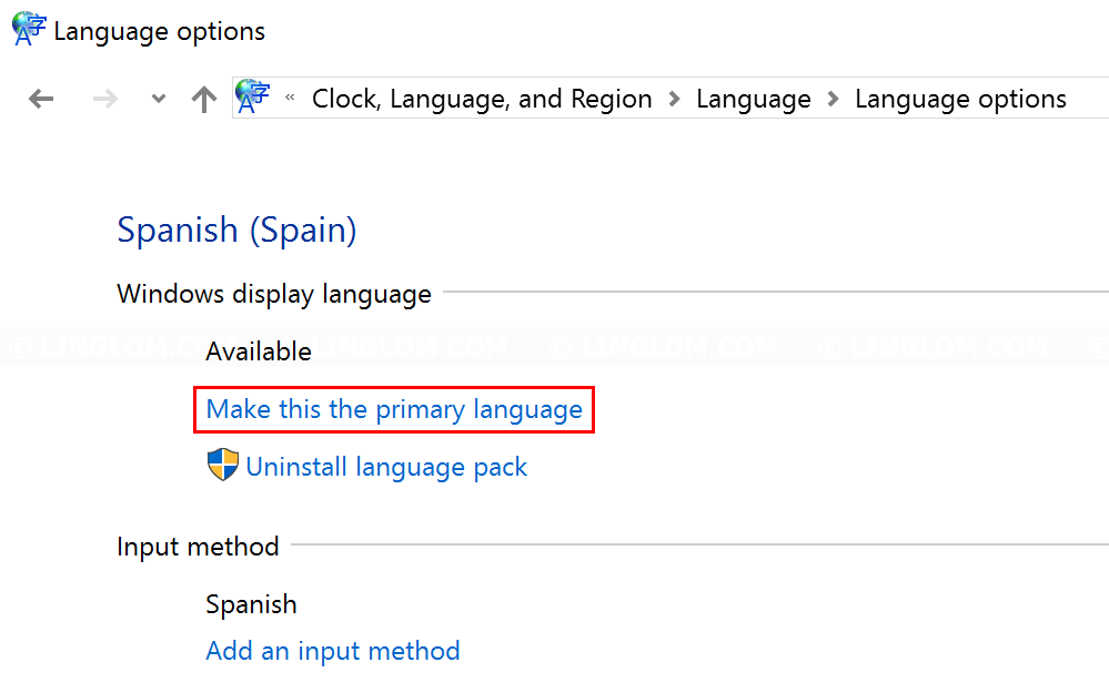 Change display language on Windows 10
