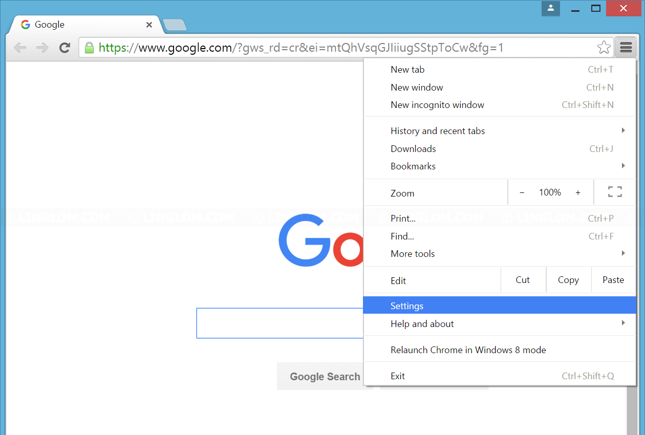 Open 'Settings' on Chrome