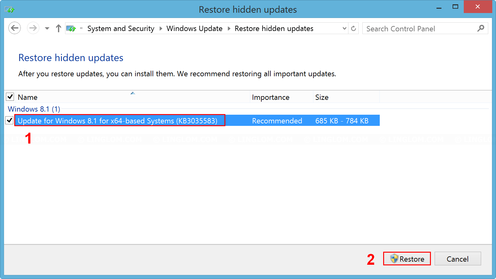 Restore Windows update
