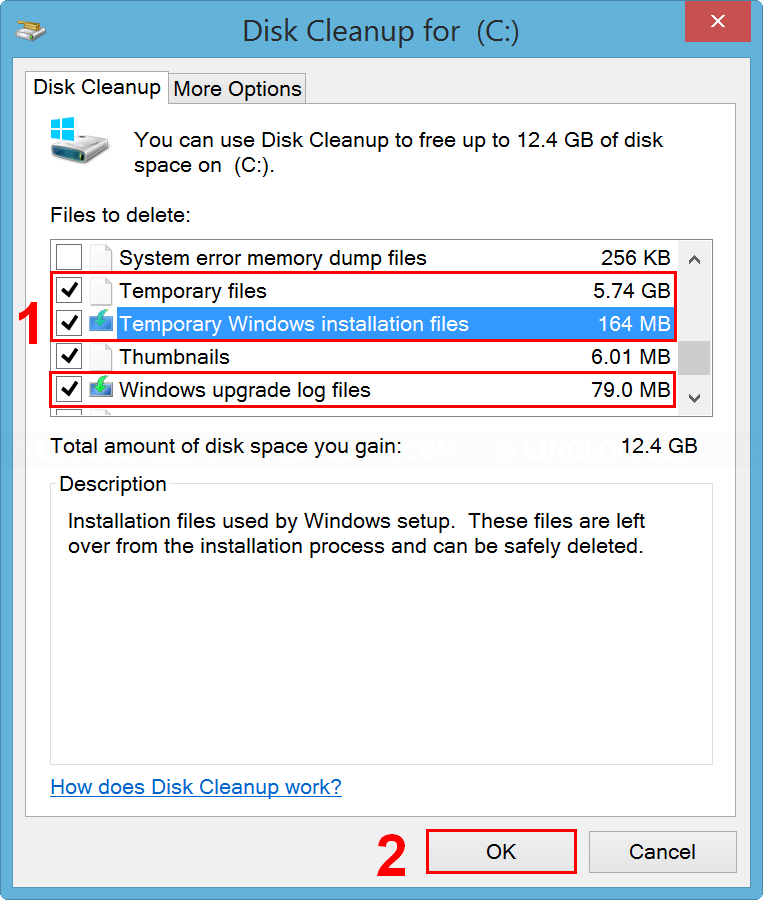 Check the option - temporary Windows installation files