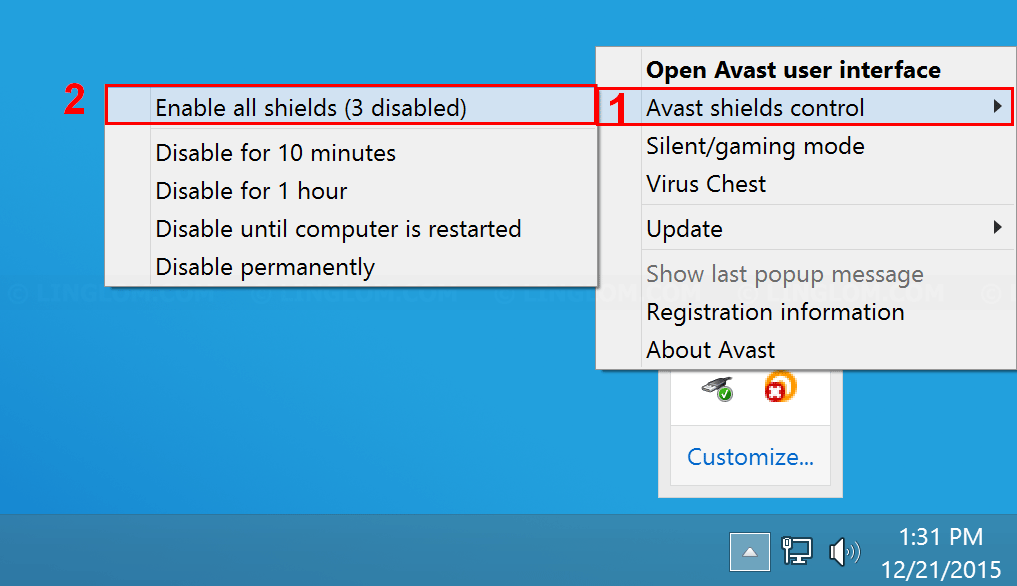 Enable Avast anti-virus