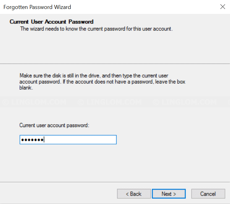Enter user account password