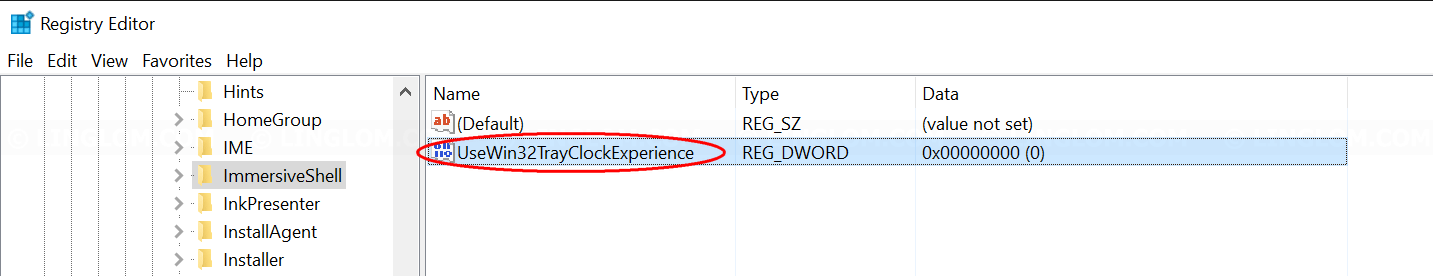 Create UseWin32TrayClockExperience key