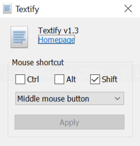 Configure shortcut key for Textify