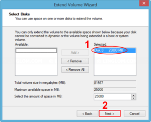 Select volume to extend