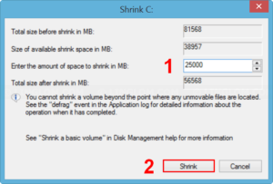 Shrink a partition