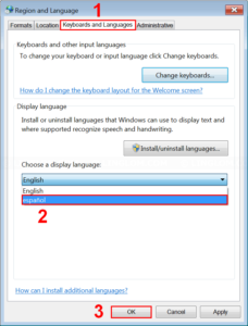 Change display language to Spanish