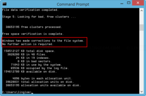 Completed chkdsk