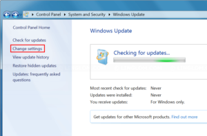 Open Change settings menu in Windows Update