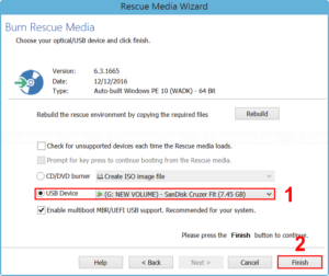 Create rescue media on a flash drive