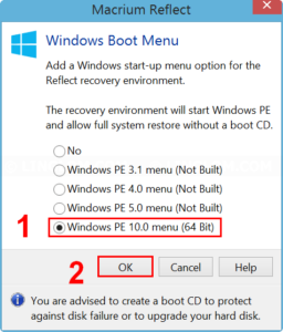 Select Windows PE to add to Boot Menu