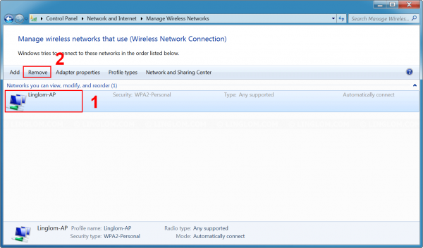 Remove or forget wireless network profile in Windows 7 - Linglom.com