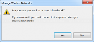 Confirm removing wireless network profile