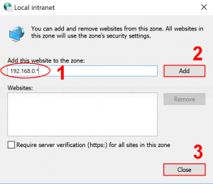 Add IP addresses to local intranet zone