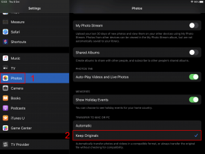 Select Keep Originals option in Transfer to Mac or PC section